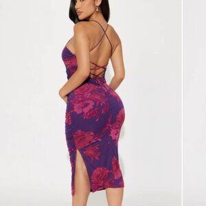 Floral Cross-Back Midi Dress - Purple